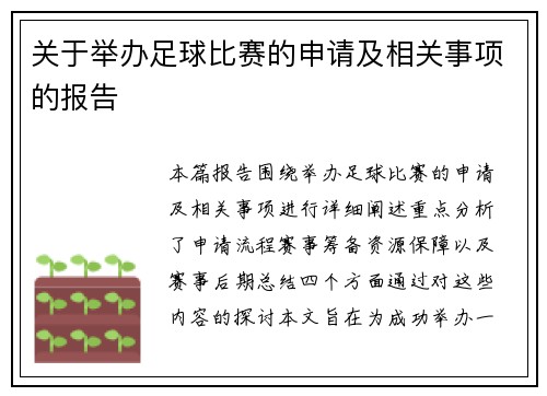 关于举办足球比赛的申请及相关事项的报告